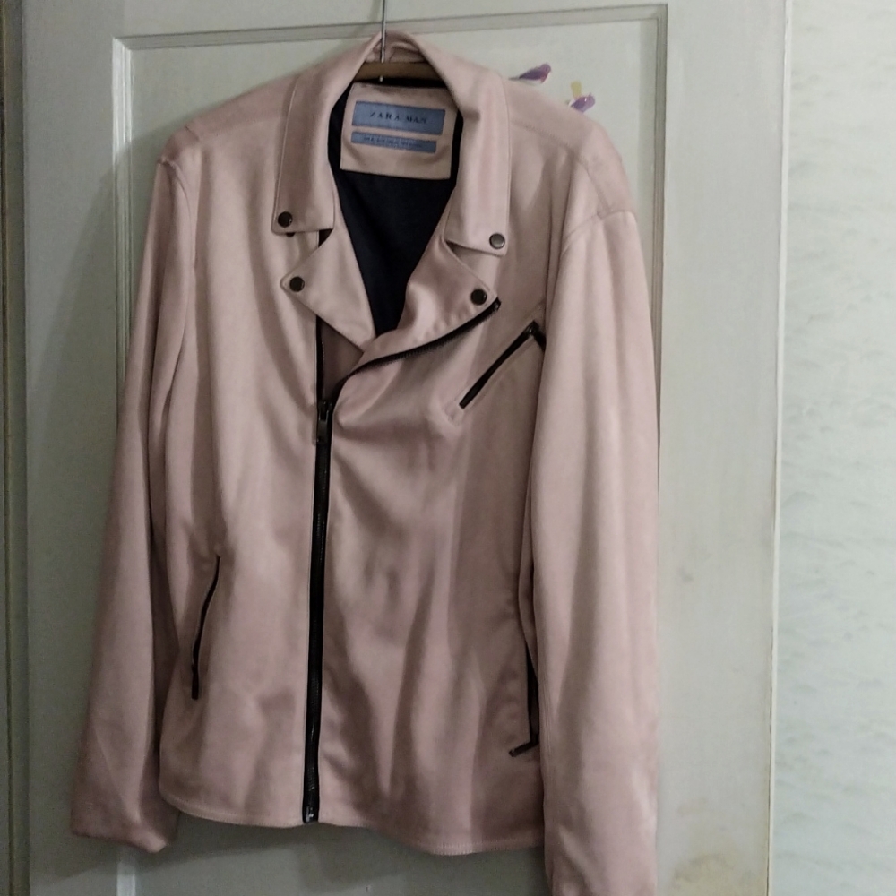 Faux Suede light pink moto jacket by Zara Man